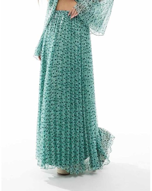 ASOS Volumineuze Geplooide Maxirok Met Bloemenprint, Deel Van Co-Ord Set in het Green