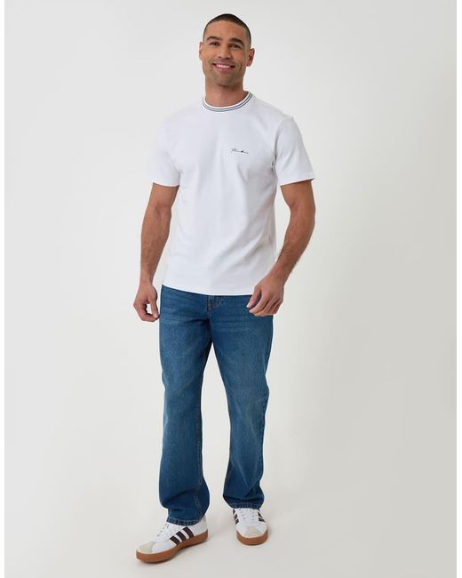 Threadbare White Cotton Crew Neck Script T-Shirt for men