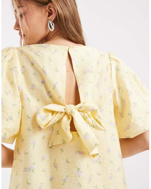 Pieces Natural Volume Sleeve Bow Back Mini Shift Dress