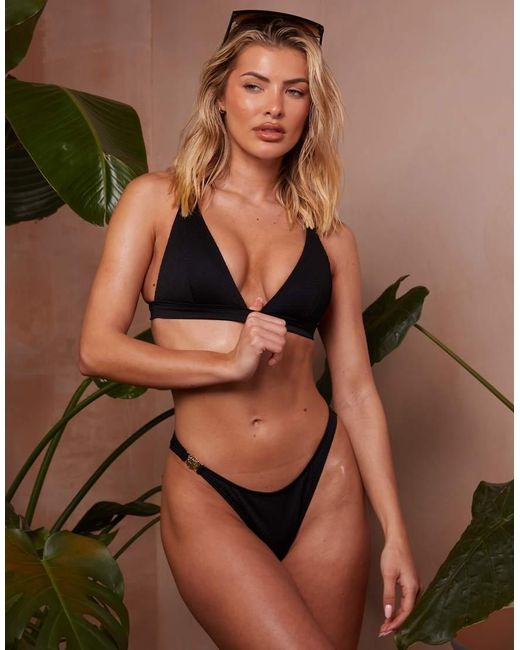 Wolf & Whistle Brown X Emily Hughes Crinkle High Waist High Leg Bikini Bottoms
