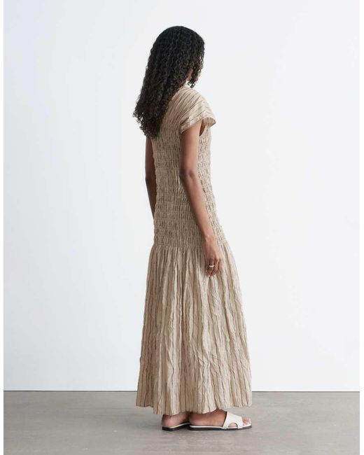 & Other Stories Gray Ruched Crinkle Maxi Dress