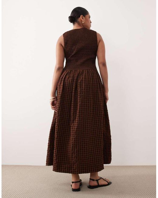 ASOS Brown Asos Design Curve Crinkle Scoop Neck Maxi Sundress With Shirred Waist
