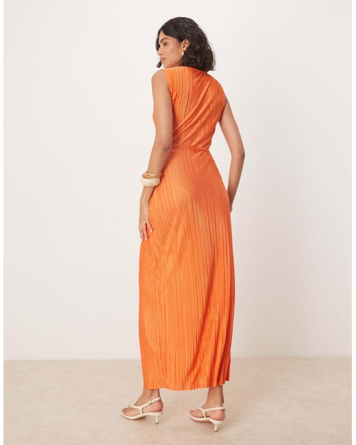 ASOS Orange – ärmelloses, plissiertes maxi-wickelkleid