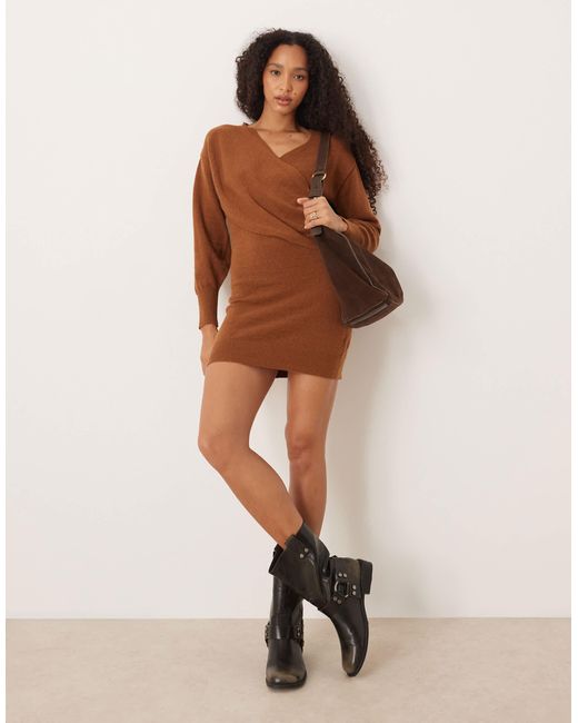 Vila Brown Knitted Mini Wrap Dress
