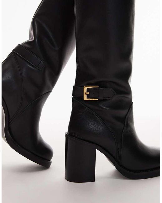 Botas Por La Rodilla Negras Con Puntera Redondeada De Cuero Premium Casper De -Negro ASOS de color Blue