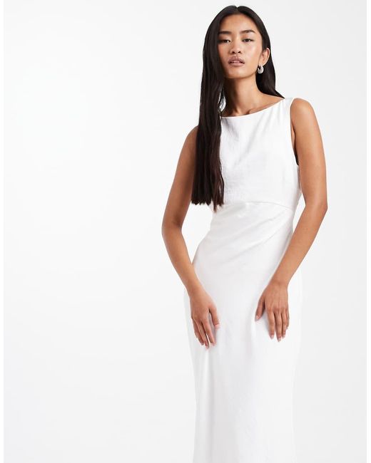 Six Stories White Bridal Satin Maxi Dress With Mesh Keyhole Back And Button Detail