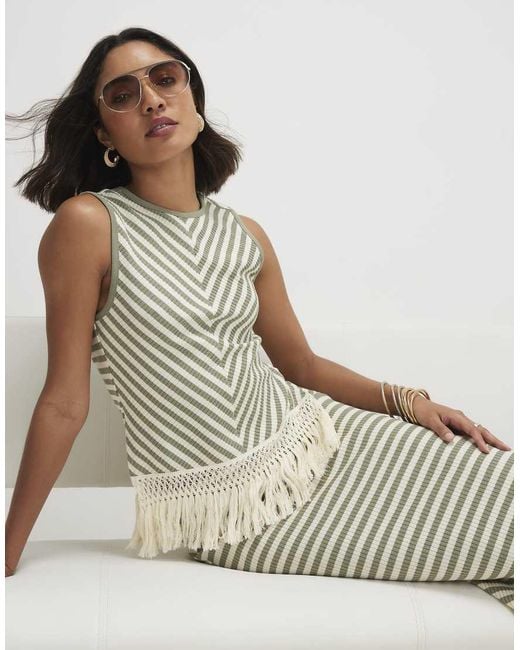 River Island Green Sleeveless Fringe Striped Tank Top