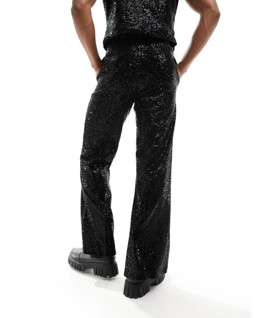 Pantalon habillé évasé d'ensemble style vintage à sequins ASOS pour homme en coloris Black