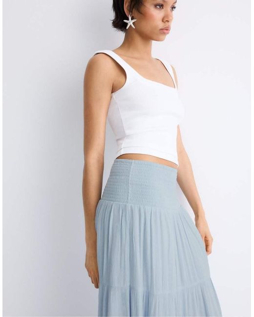 Stradivarius Blue Panelled Skirt With Metallic Thread
