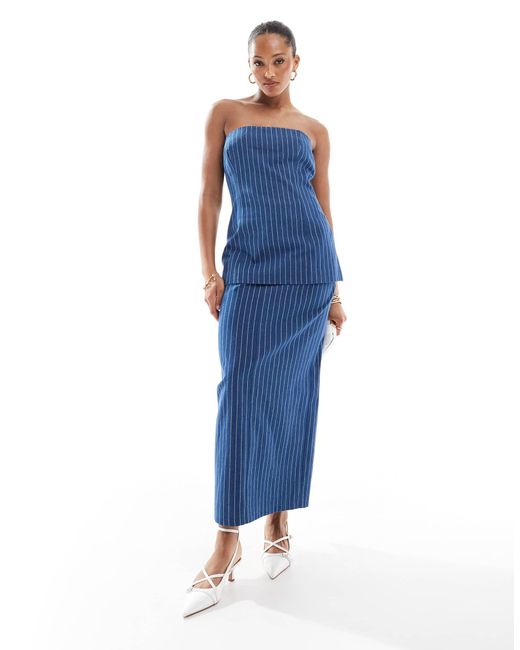 Top bandeau habillé et long d'ensemble - denim à fines rayures 4th & Reckless en coloris Blue
