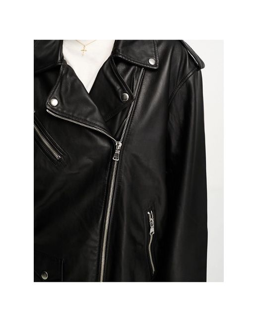ASOS Premium Real Leather Clean Biker Jacket in Black Lyst