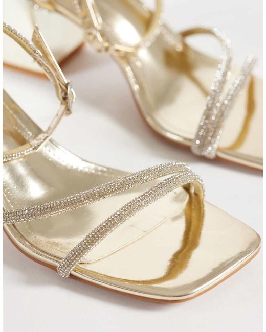 SIMMI Metallic Simmi London Juliette Mirror Diamante Low Block Heeled Sandals