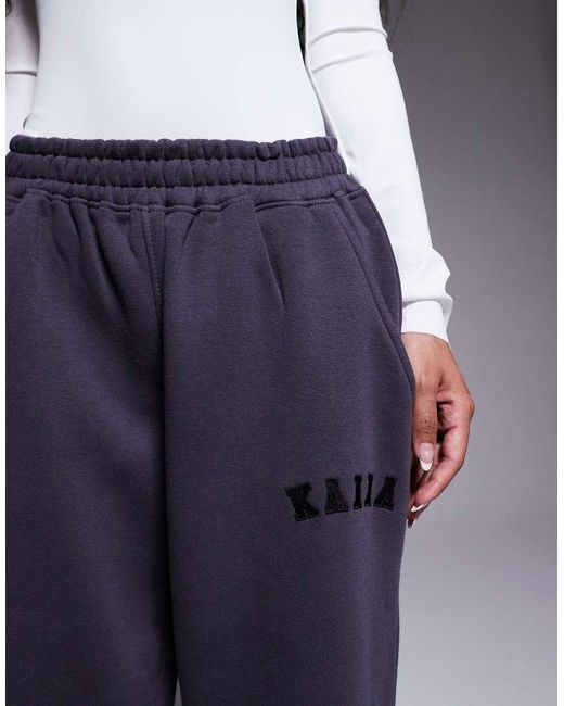 Kaiia Blue Petite Cotton Blend Embroidered Logo Wide Leg Trackies