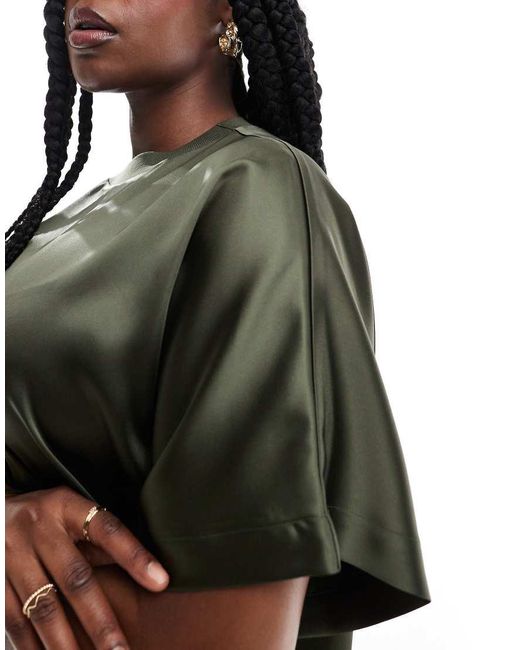 ASOS Black Asos Design Curve Satin Oversized Midi T-shirt Dress