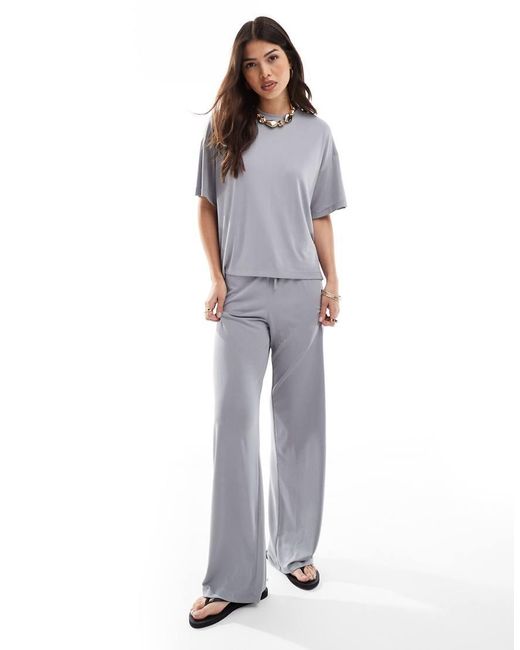 Pieces Gray Slinky Super Soft Wide Leg Trouser Co-ord