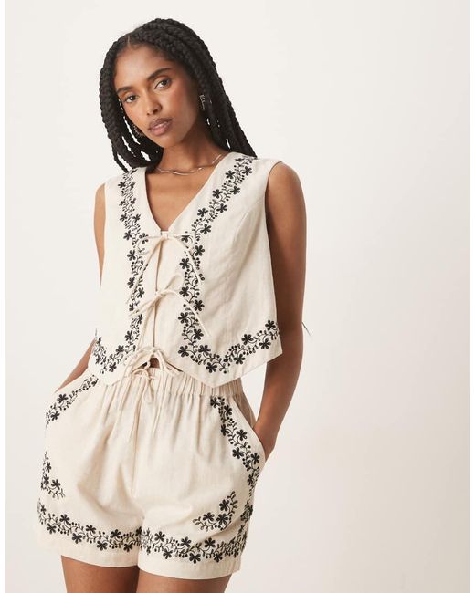 Nobody's Child Natural Rosie Embroidered Waistcoat Co-ord