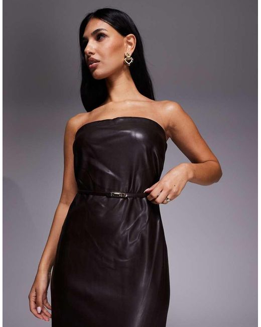 River Island Blue Faux Leather Bandeau Dress With Skinny Belt