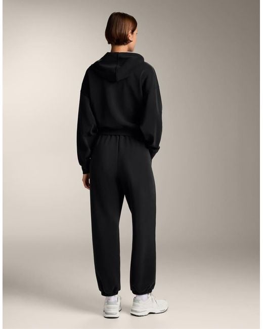 Oysho Blue Hooded Boxy Sweatshirt With Brushed Modal
