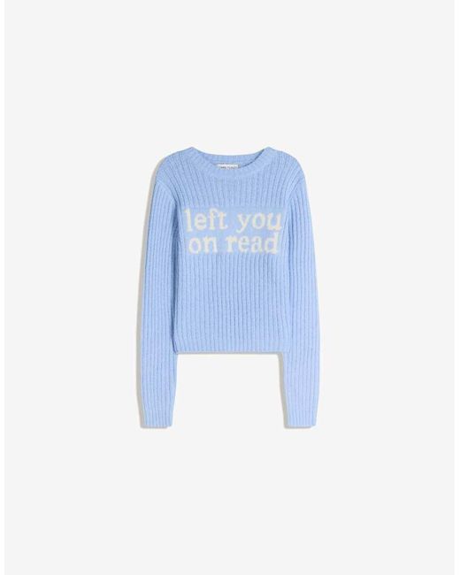 Bershka Blue Printed Knit Jumper