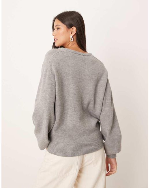 Gina Tricot Gray Long Sleeve V Neck Knitted Sweater