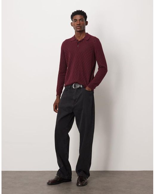 ASOS Red Pointelle Knitted Pattern Polo for men