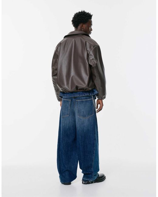 Pull&Bear – weite jacke aus kunstleder in Blue für Herren