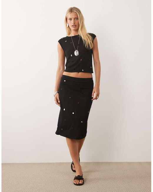 Mango Black Knitted Cap Sleeve Top Co-Ord With Disc Detail
