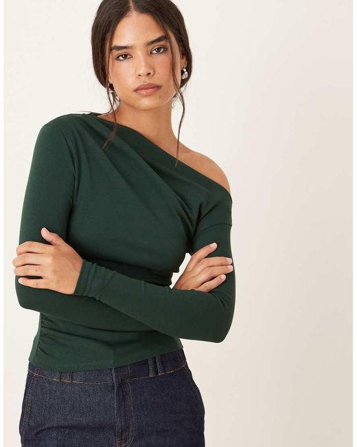 Mango Green Asymmetric Long Sleeve Top