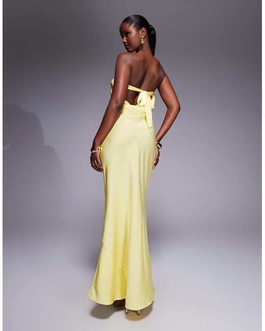 ASOS Blue Satin Trapeze Bandeau Maxi Dress With Bow Back Detail