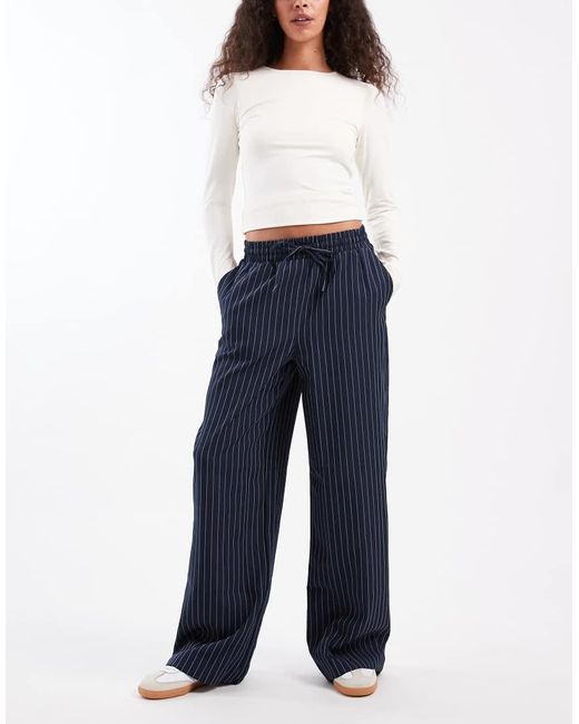 New Look Blue Pinstripe Wide Leg Trousers
