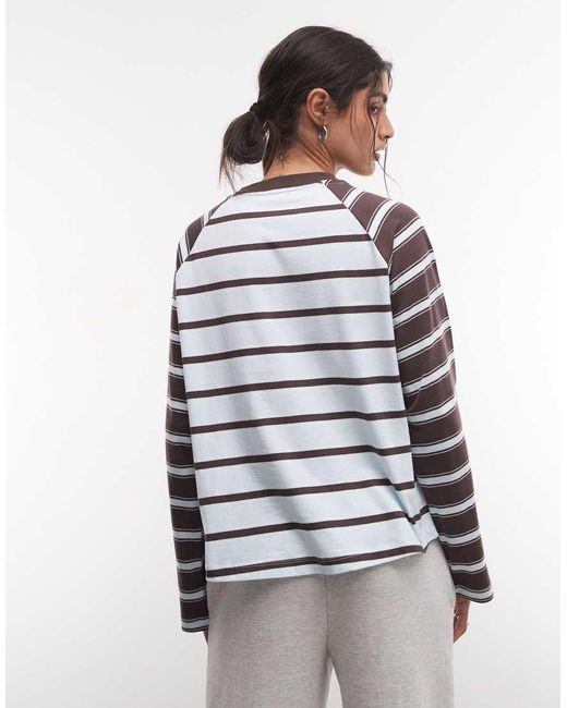 Collusion White Long Sleeve Boxy Stripe Raglan Tee