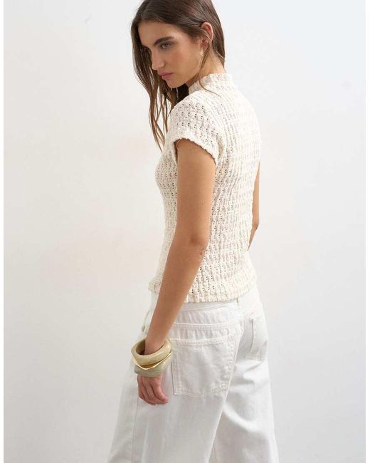 TOPSHOP White Crochet Cap Sleeve Button Top