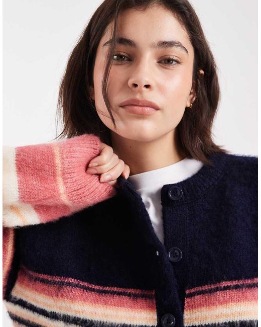 ASOS Blue Brushed Relaxed Stripe Crew Neck Cardigan