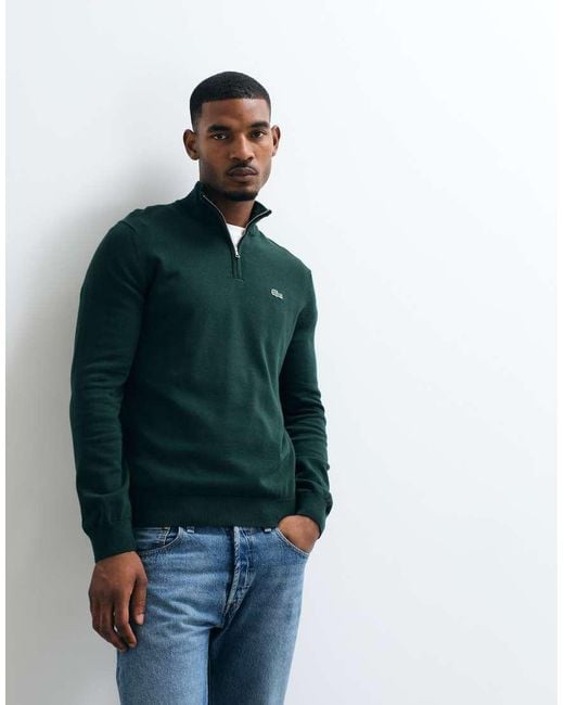 Lacoste Green Quarter Zip Knit Jumper for men