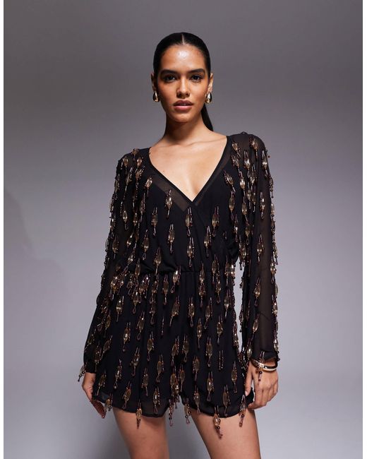 Combishort à ornements avec manches blousantes ASOS en coloris Gray