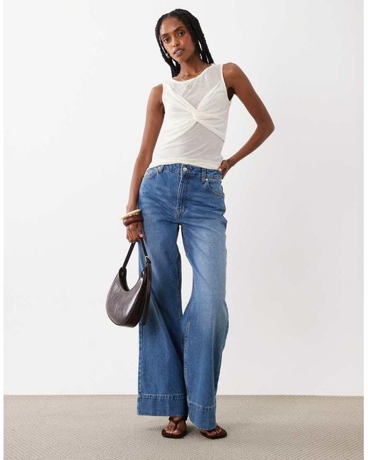 ASOS Blue Soft Semi Sheer Tank With Ruched Bust Overlay