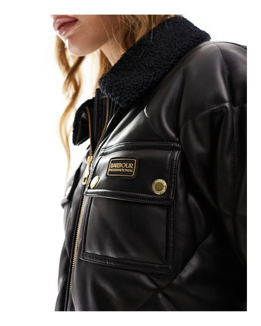Barbour Black Neutron Long Quilted Collared Jacket