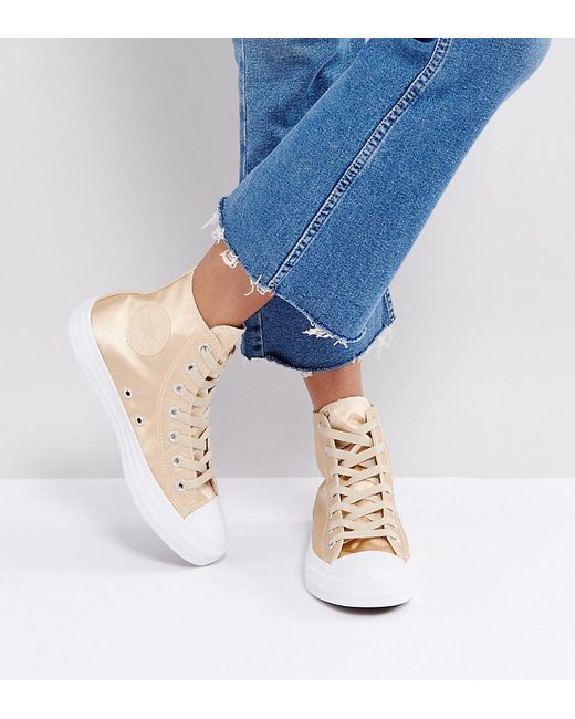 Converse Chuck Taylor High Sneakers In Gold Satin in Metallic | Lyst