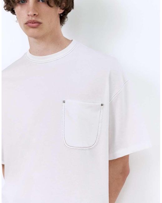 Pull&Bear White Boxy T-shirt With Pocket for men