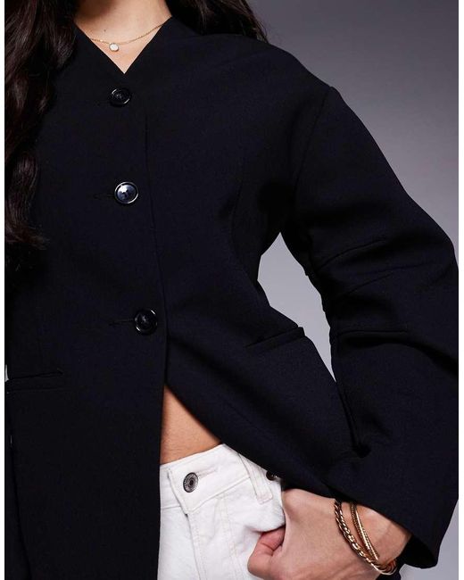 River Island Blue Puff Sleeve Tailored Blazer