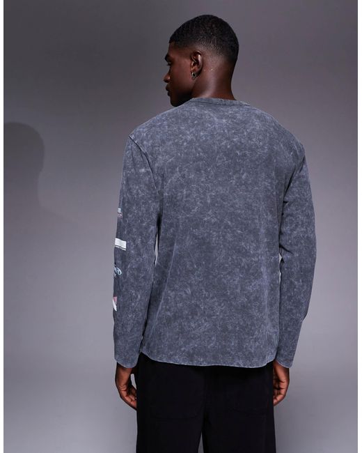 ASOS Blue Heavyweight Relaxed Long Sleeve T-shirt With Street Graphic for men