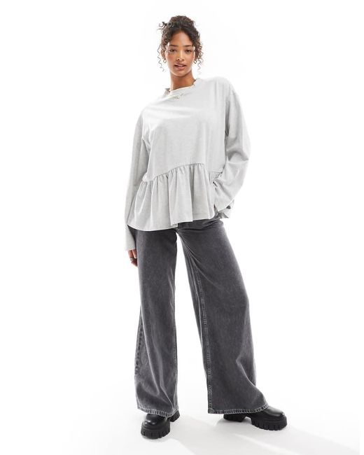 ASOS Peplum Hem Long Sleeve Tee in Grey Lyst UK