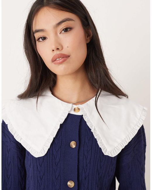 Glamorous Blue Cable Knit Dramatic Collar Cardigan