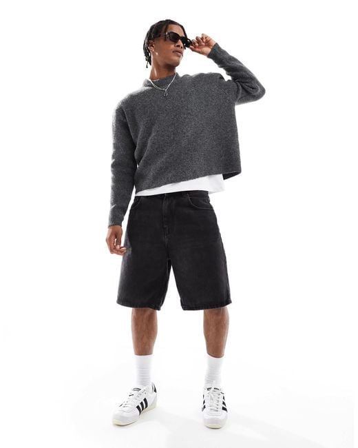Bershka Gray Knitted Boxy Fit Jumper for men