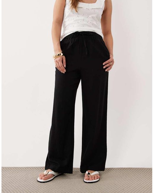 New Look Black Linen Rich Wide Leg Trousers