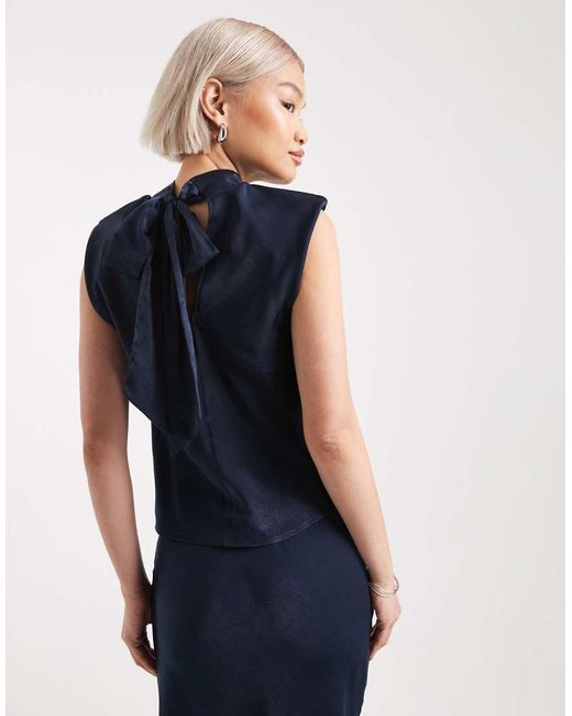 ASOS Blue Satin Tie Neck Detail Co-ord Top