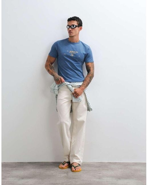 ASOS Blue Regular T-Shirt With Text Graphic for men
