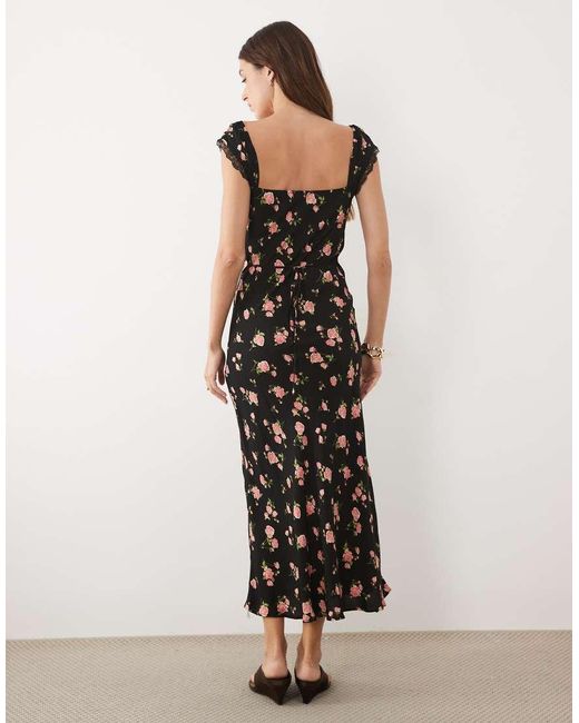 Mango Black Sweetheart Neck Midi Dress