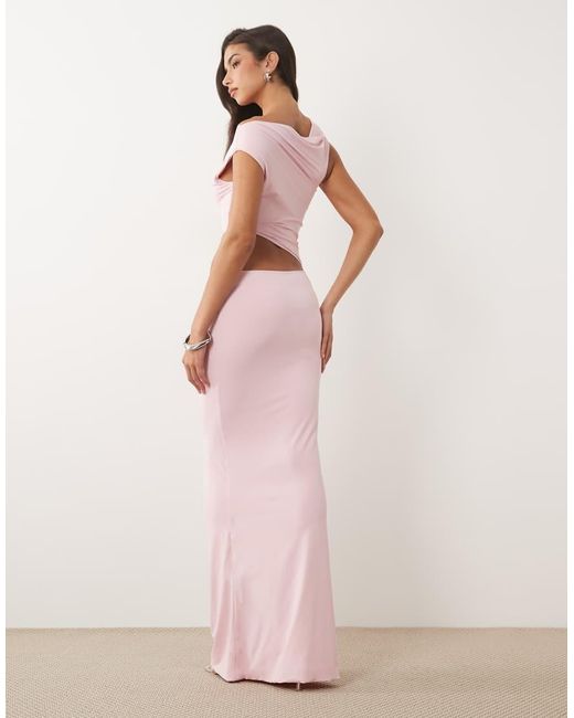 Oh Polly Pink Premium Jersey Asymmetric Drape Cut Out Detail Maxi Dress