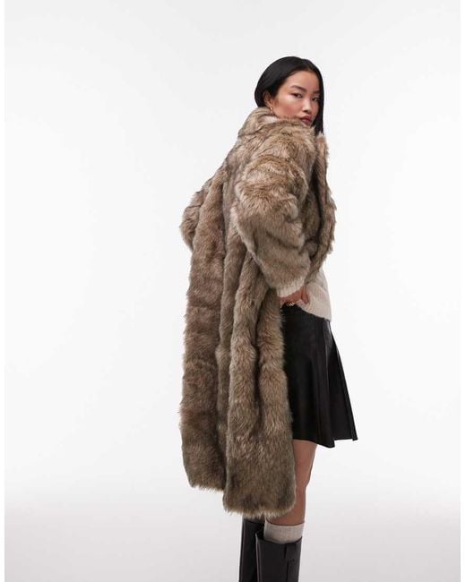 TOPSHOP Brown Faux Fur Long Coat